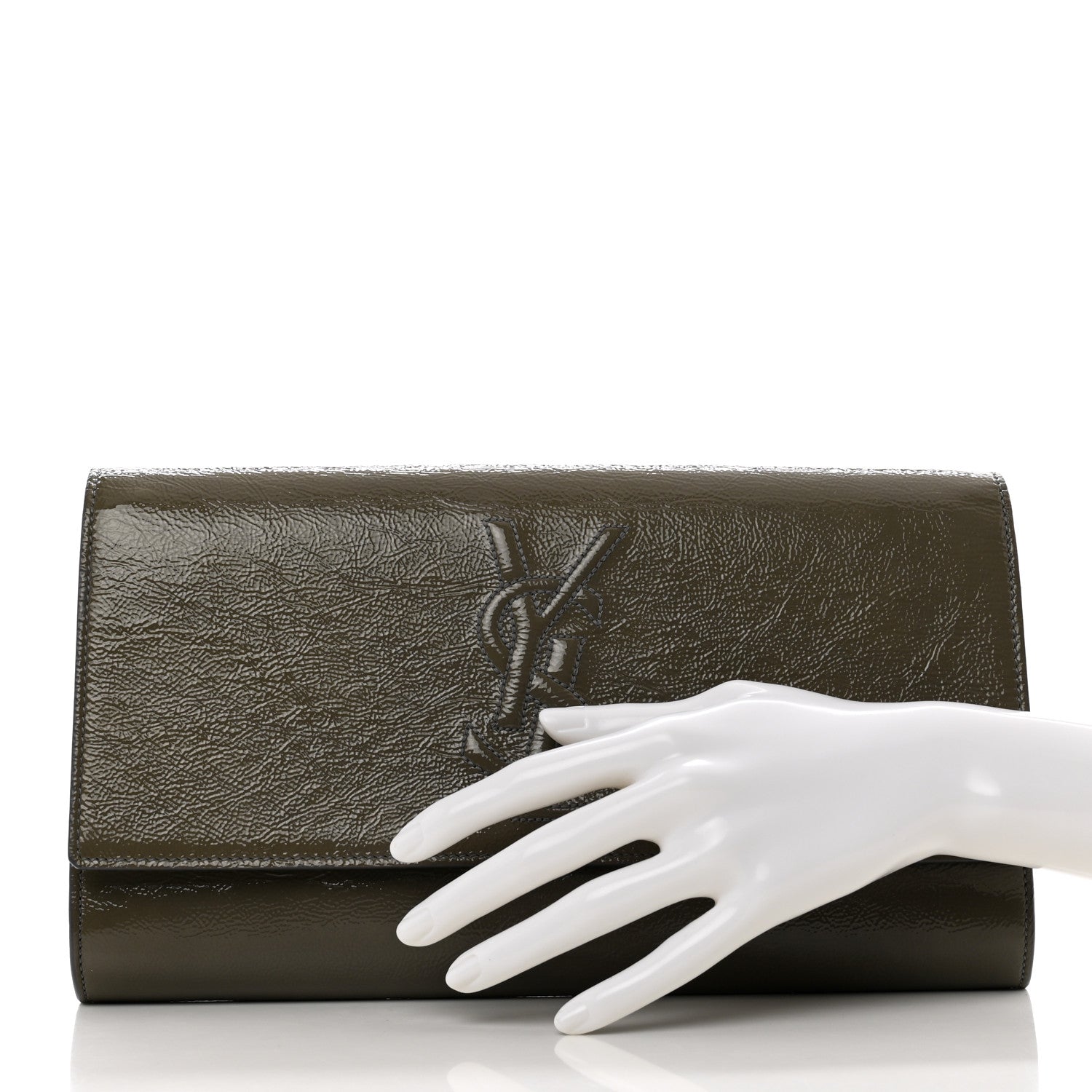Saint Laurent Textured Patent Calfskin Monogram Large Belle De Jour Clutch Green 2 of 8