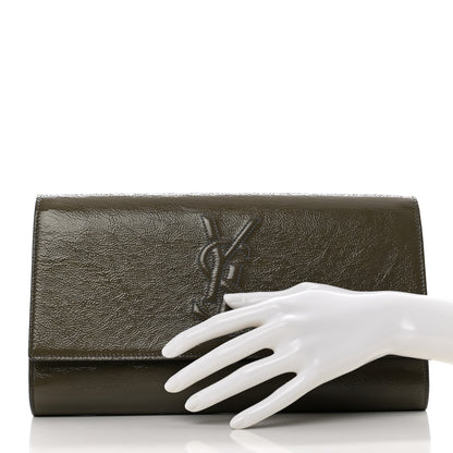 Saint Laurent Textured Patent Calfskin Monogram Large Belle De Jour Clutch Green 2 of 8