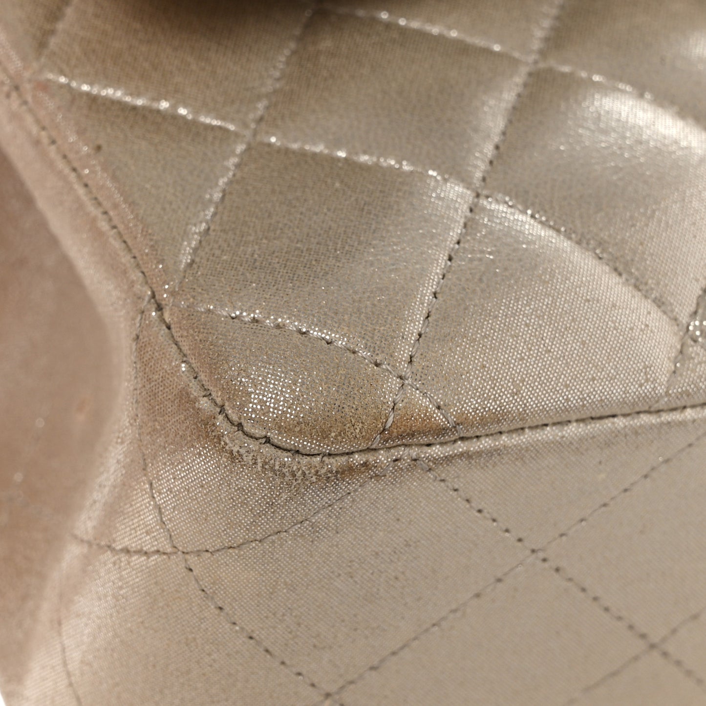 Iridescent Calfskin Quilted Medium Double Flap Light Gold