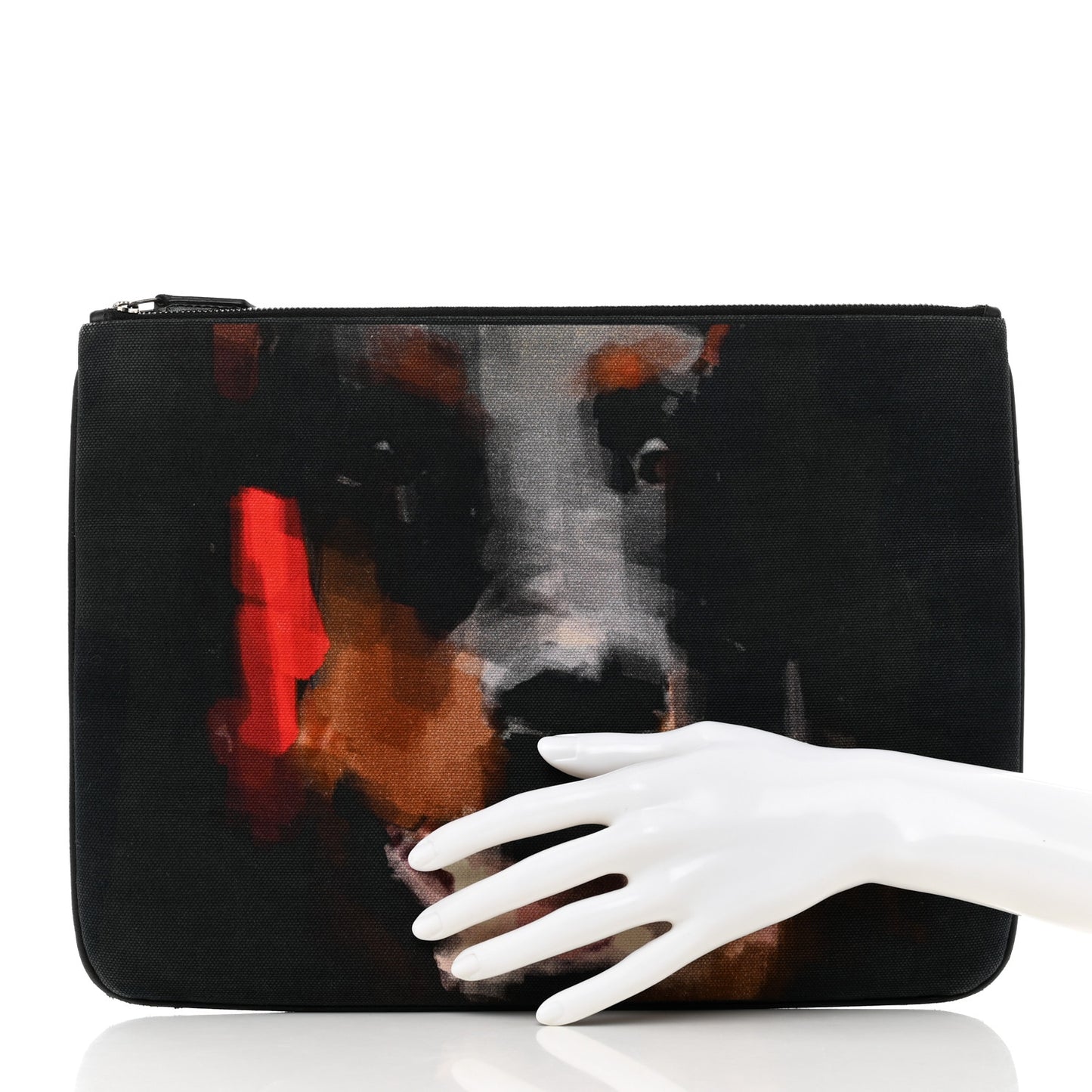 Cotton Canvas Large Doberman Print Zip Pouch Black