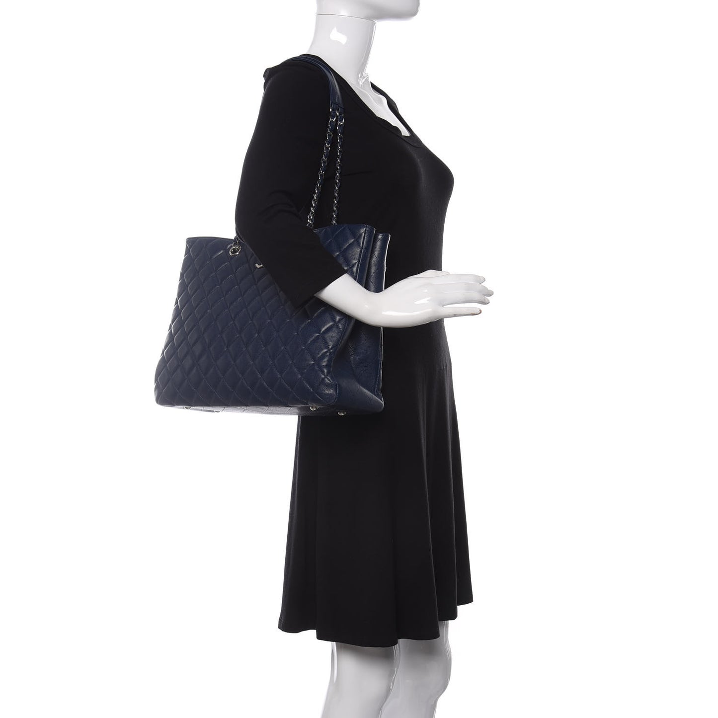 Caviar Quilted Large CC Shopping Tote Navy