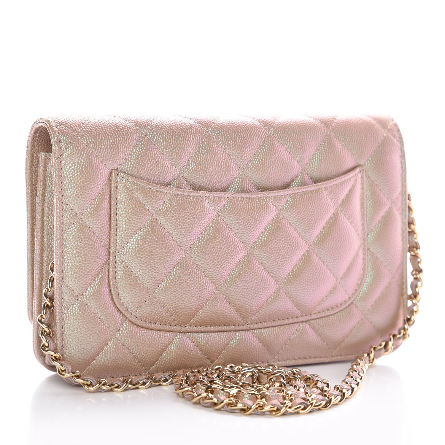 Chanel Iridescent Caviar Quilted Wallet On Chain WOC Beige 3 of 12
