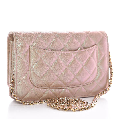 Chanel Iridescent Caviar Quilted Wallet On Chain WOC Beige 3 of 12