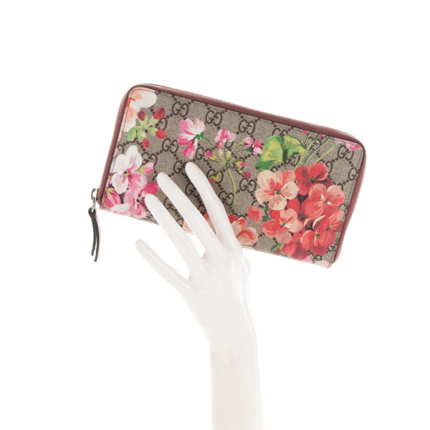 GG Supreme Monogram Blooms Zip Around Wallet Beige Multicolor Dry Rose