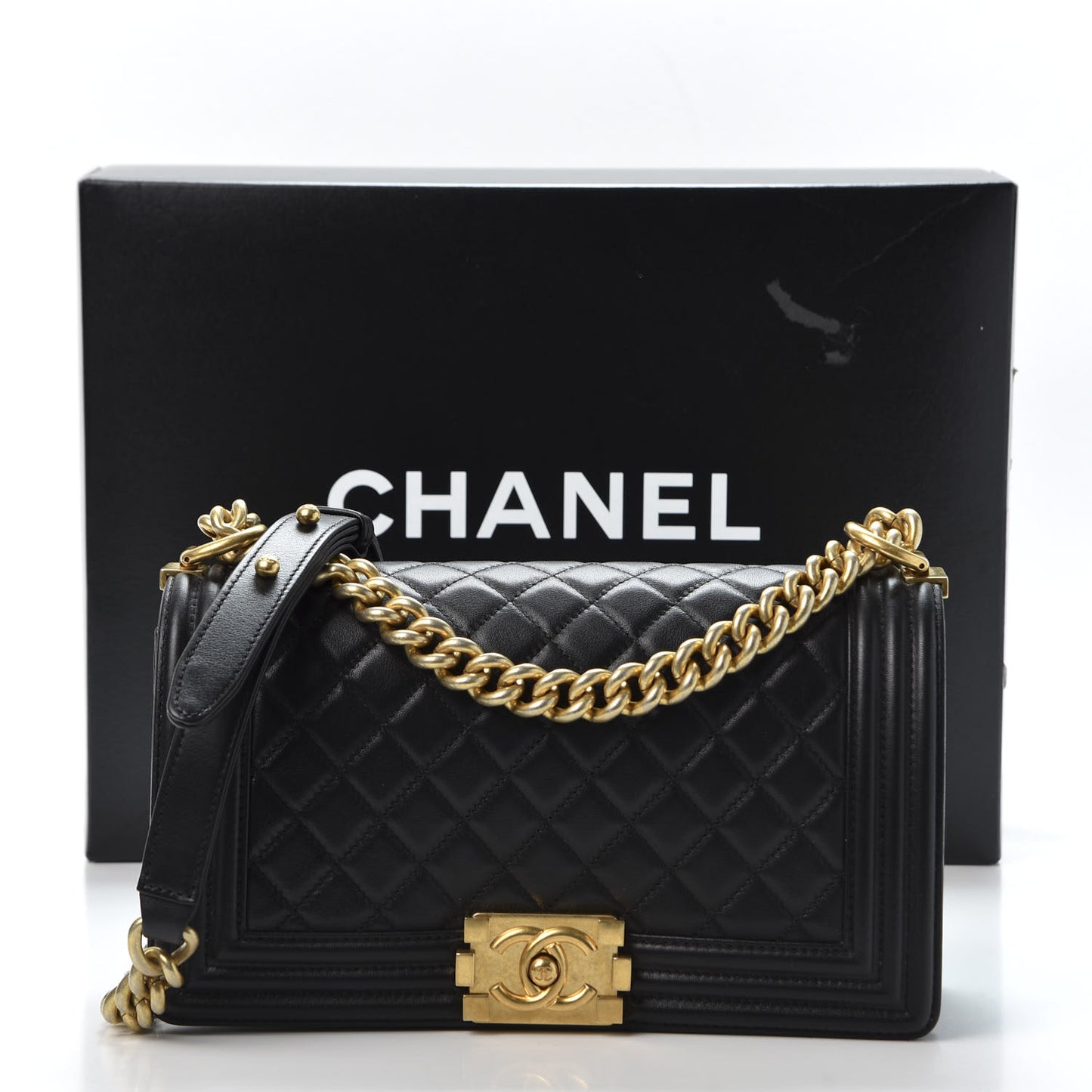 Lambskin Quilted Medium Boy Flap Black