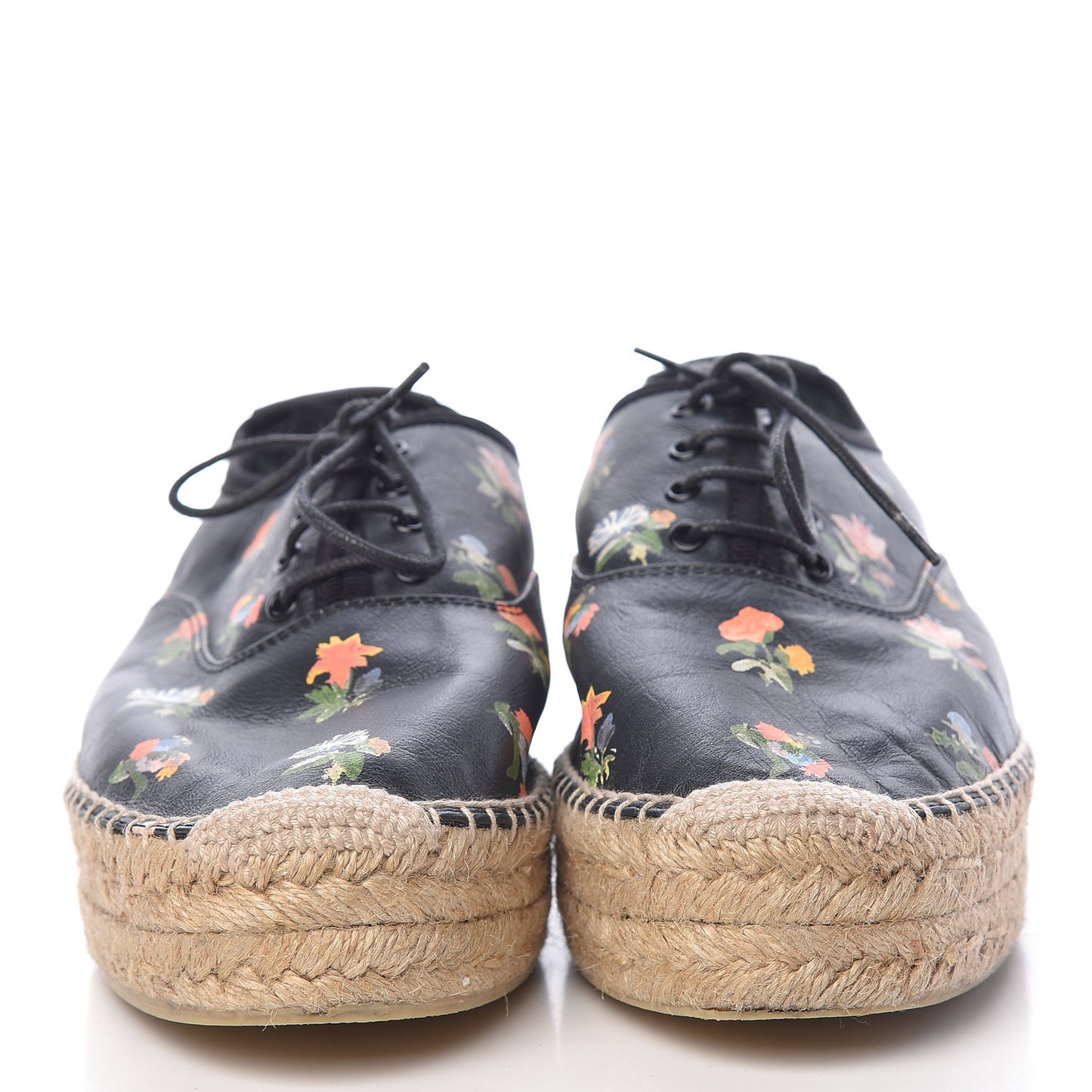 Floral Print Lace Up Espadrilles 37 Black