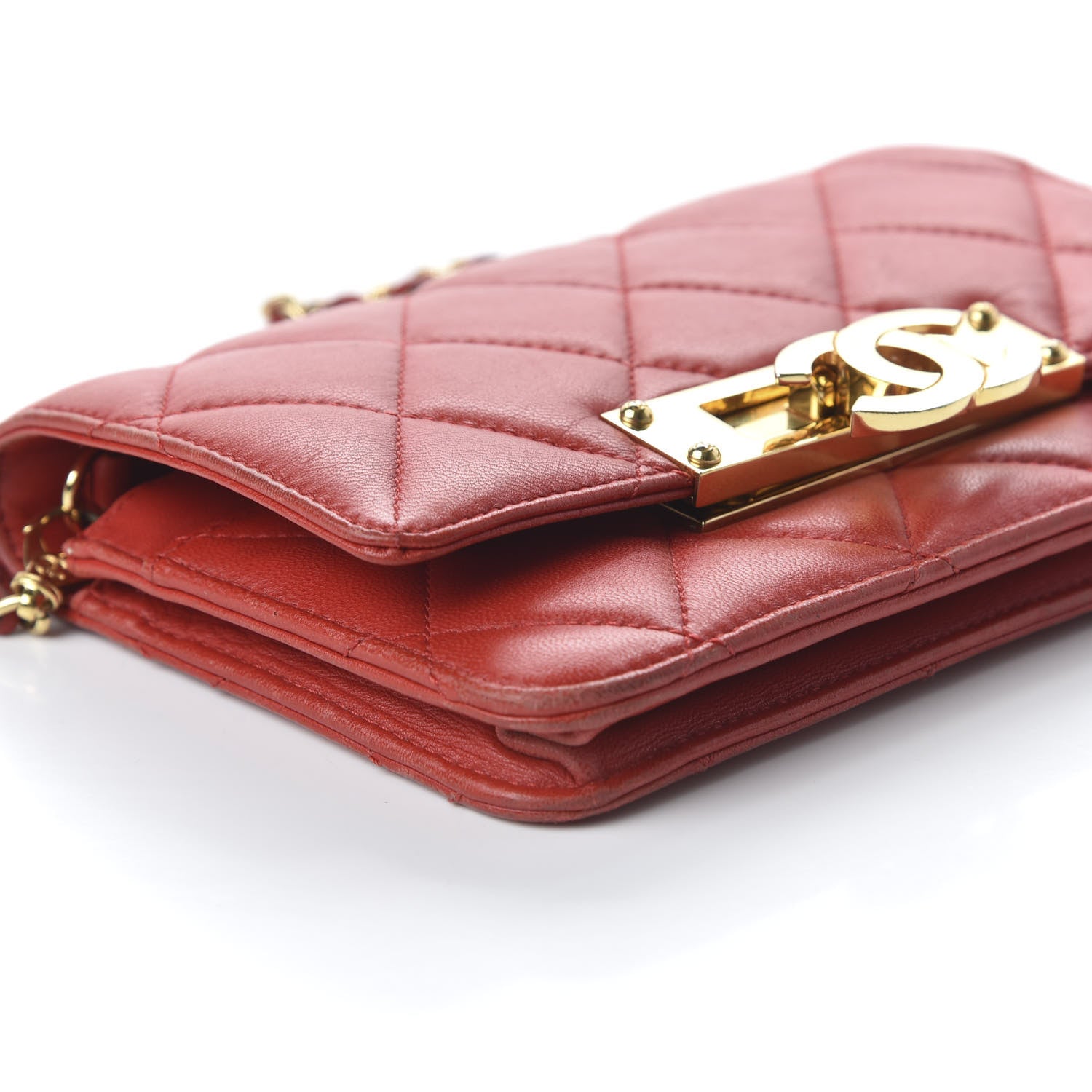 Chanel Lambskin Quilted Golden Class Wallet on Chain WOC Red 6 of 13