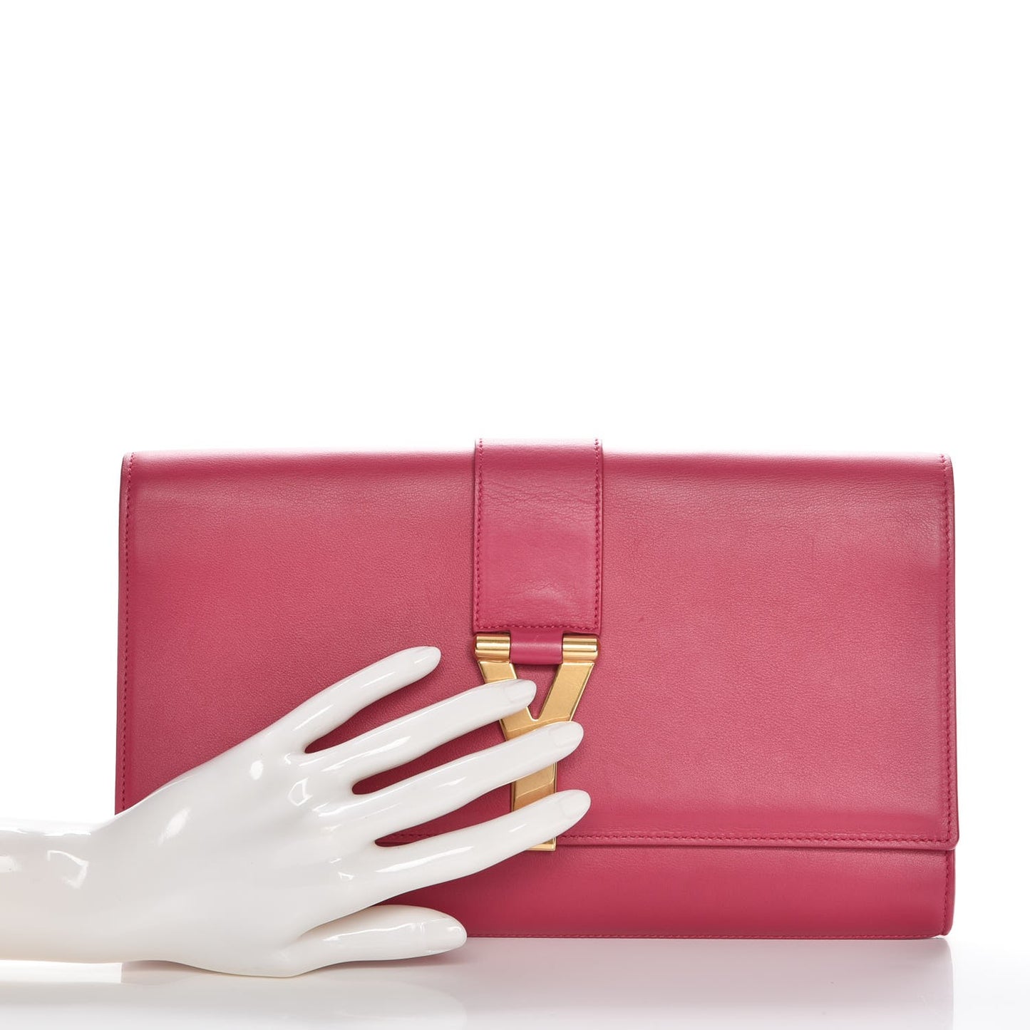 Calfskin Classic Y Ligne Clutch Fuchsia