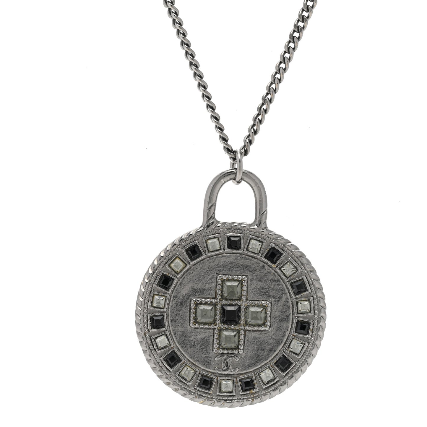 Crystal Cross Medallion Necklace Ruthenium Black