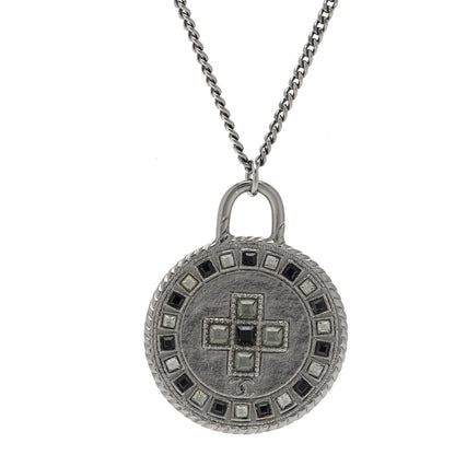 Chanel Crystal Cross Medallion Necklace Ruthenium Black 4 of 7
