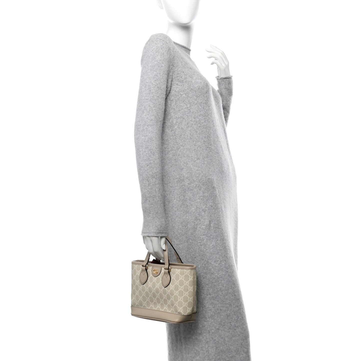 GG Supreme Monogram Textured Dollar Calfskin Mini Ophidia Shoulder Tote Bag Bag Beige Mystic White Oatmeal