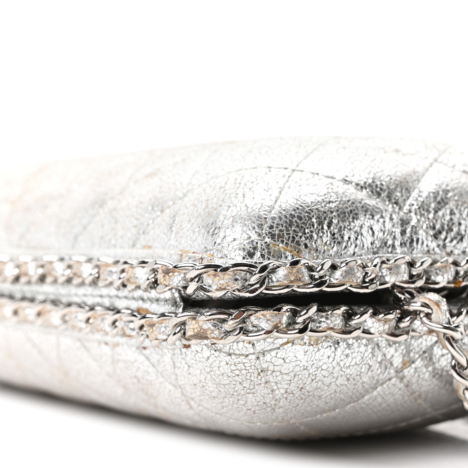 Chanel Metallic Lambskin Small Chain Around Clutch Silver 1846010