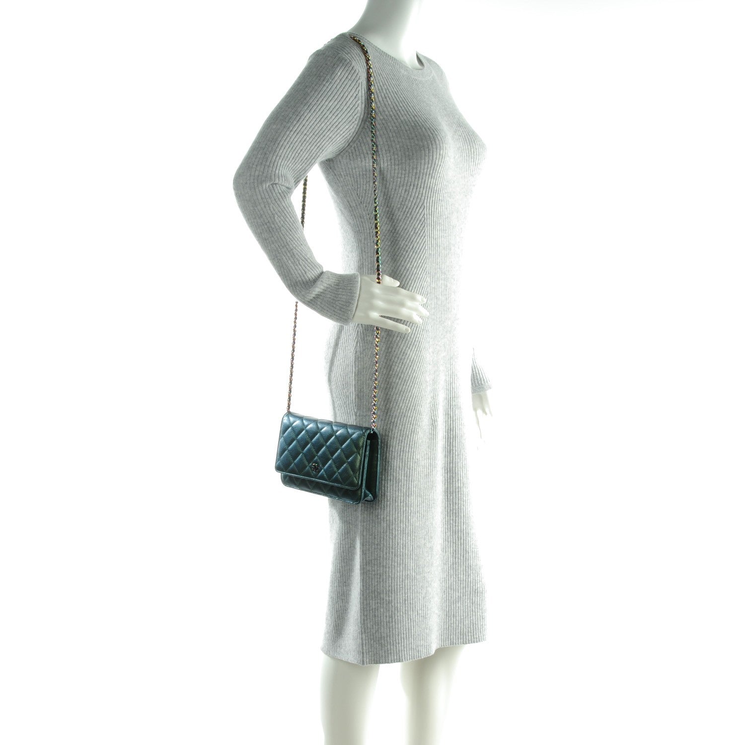 Chanel Iridescent Goatskin Quilted Wallet On Chain WOC Green 2 of 8