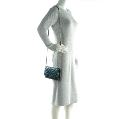 Chanel Iridescent Goatskin Quilted Wallet On Chain WOC Green 2 of 8
