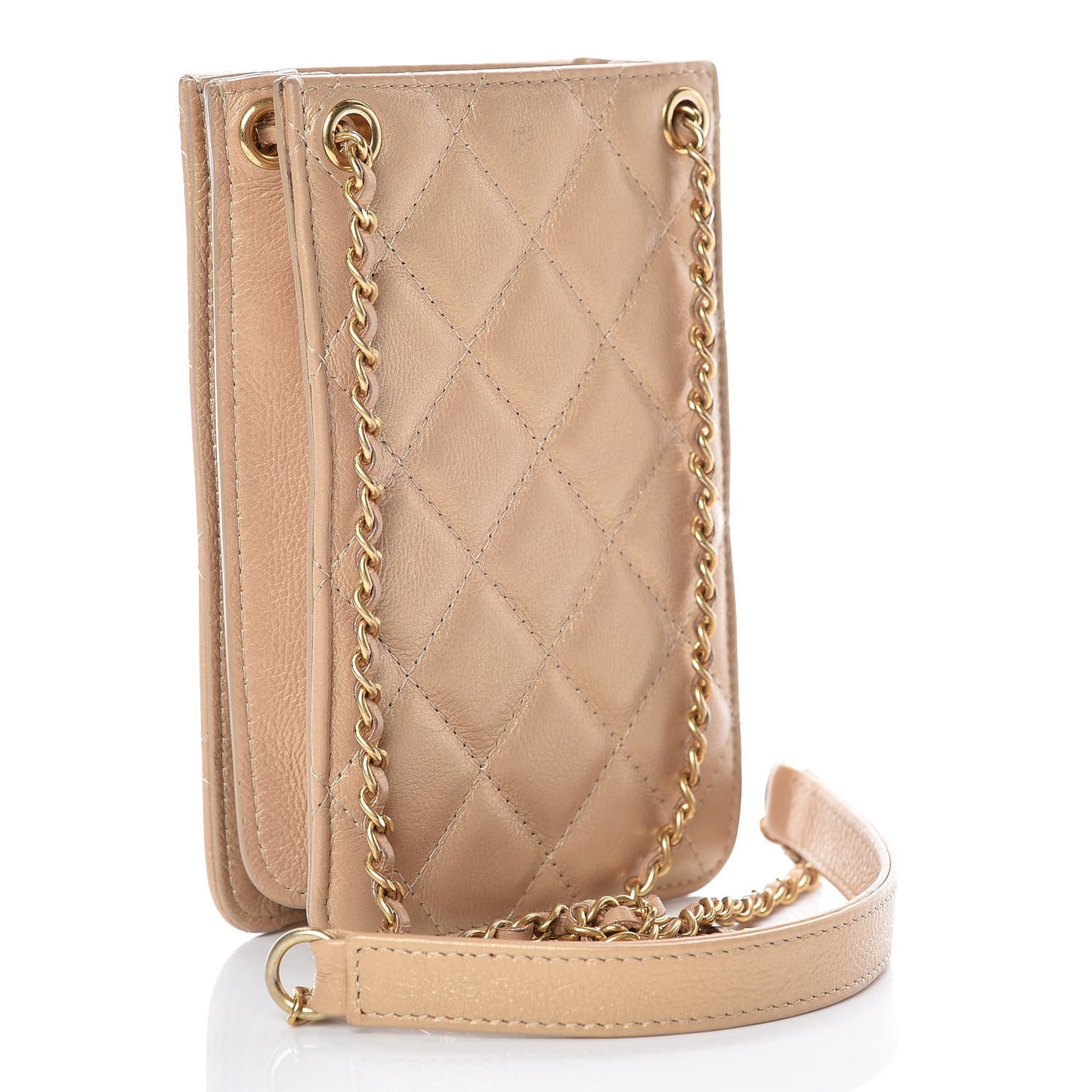 Metallic Calfskin Quilted Crossbody CC Phone Holder Gold