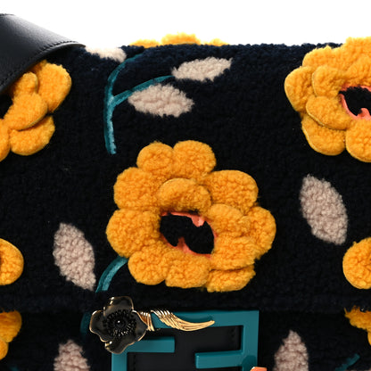 Fendi Shearling Vitello Dolce Flowers Large Baguette Blue Multicolor 8 of 11