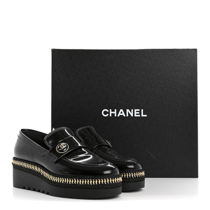 Chanel Shiny Calfskin Platform Loafers 37 Black 13 of 13