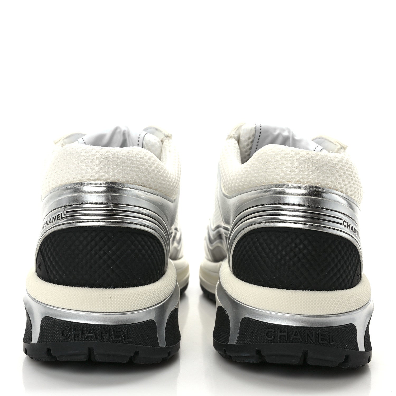 Chanel Fabric Laminated Calfskin Stretch CC Sneakers 36.5 White Silver 5 of 10