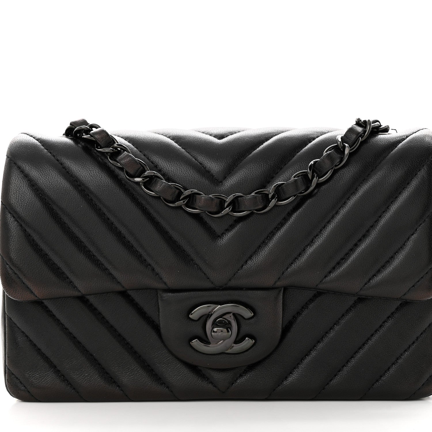 Chanel Lambskin Chevron Quilted Mini Rectangular Flap So Black 8 of 12