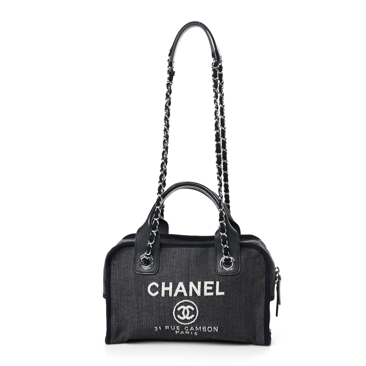 Chanel Denim Deauville Bowling Bag Dark Blue 1 of 8
