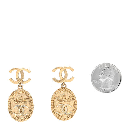 Chanel Crystal CC Medallion Drop Earrings Gold 2 of 4