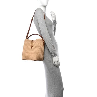 Saint Laurent Raffia Vegetable Tanned Calfskin Le 37 Bucket Bag Natural Brick 2 of 14