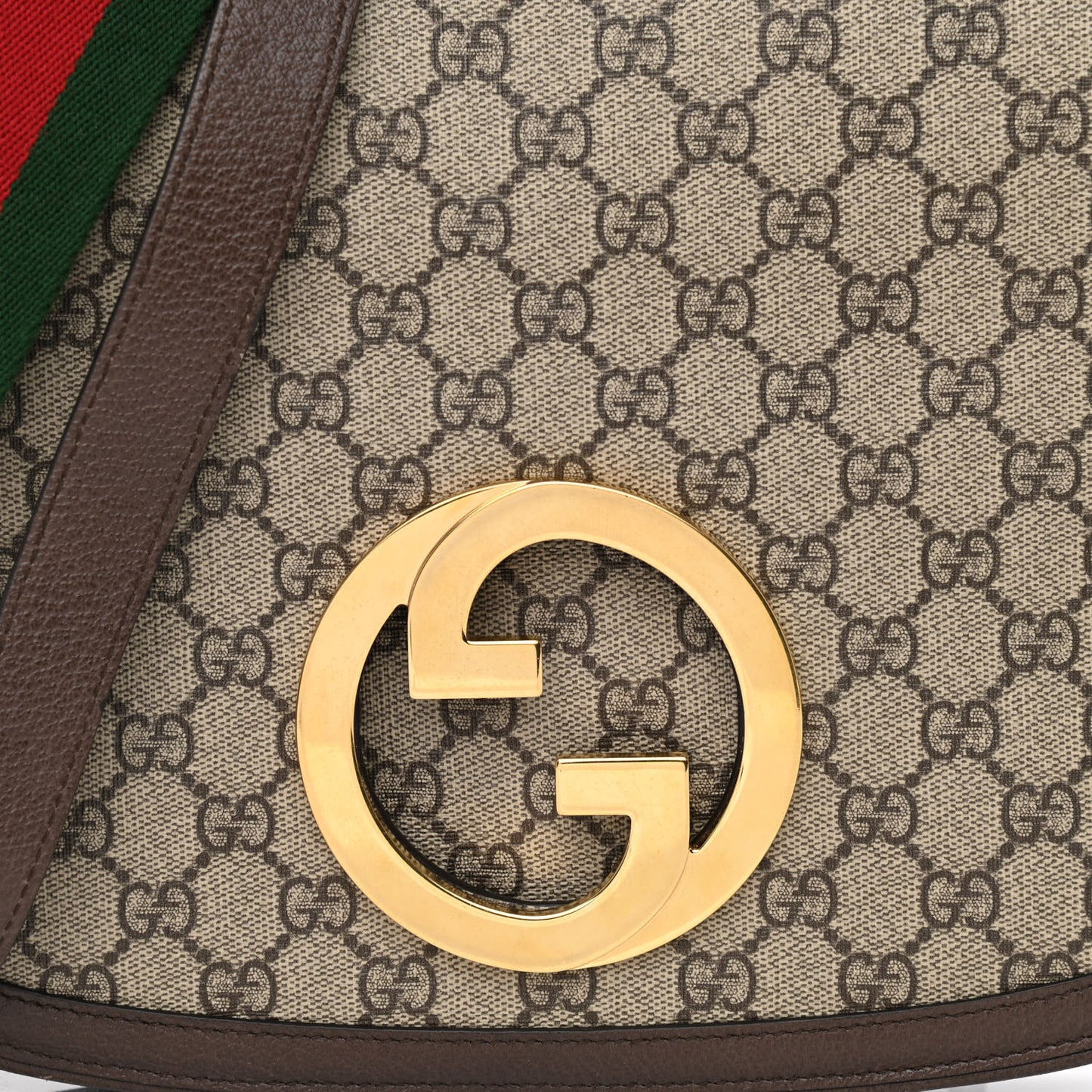 GG Supreme Monogram Textured Dollar Calfskin Web Medium Blondie Shoulder Flap Bag Beige Ebony New Acero