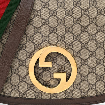 Gucci GG Supreme Monogram Textured Dollar Calfskin Web Medium Blondie Shoulder Flap Bag Beige Ebony New Acero 9 of 11