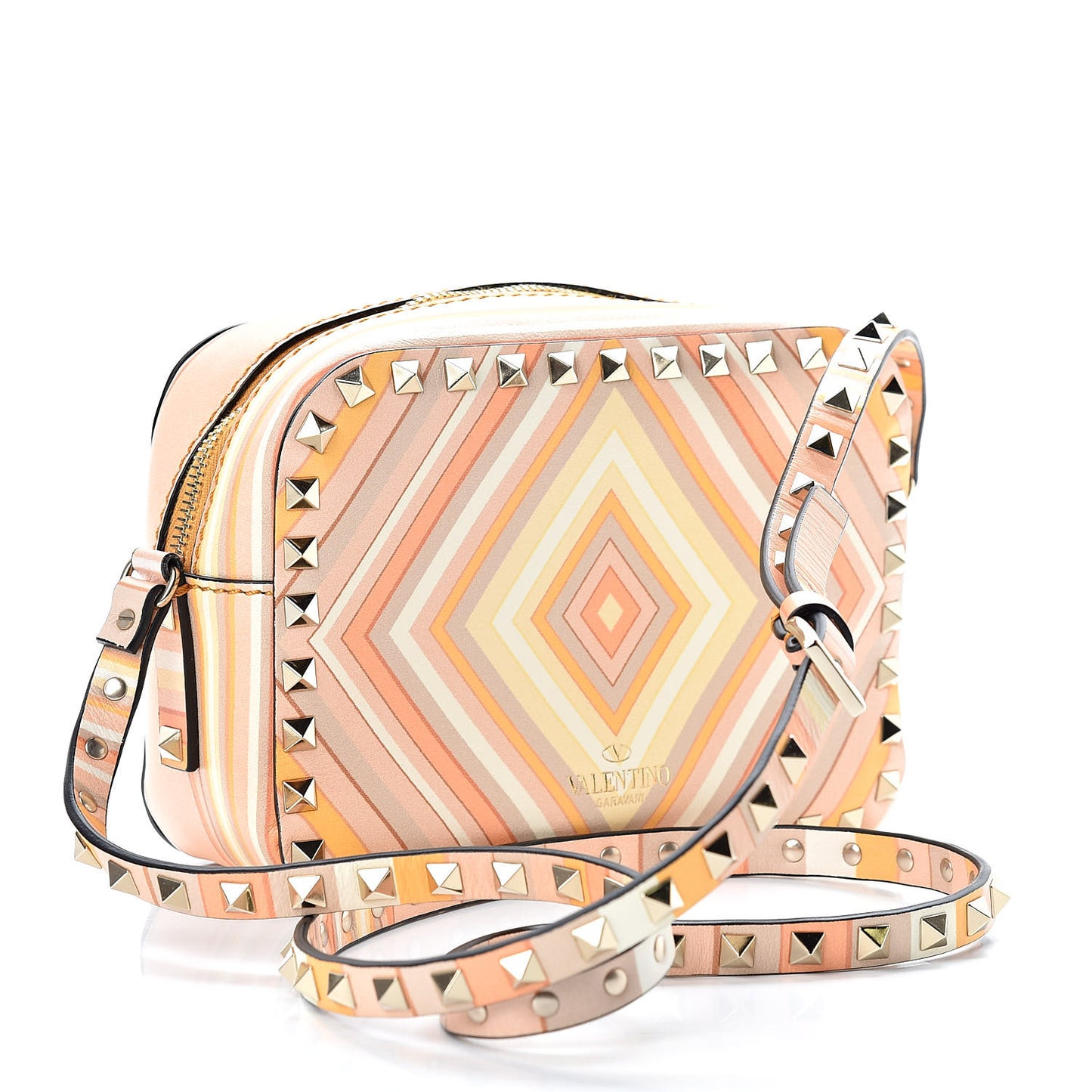 Vitello Native Couture 1975 Rockstud Camera Crossbody Bag Orange Multicolor