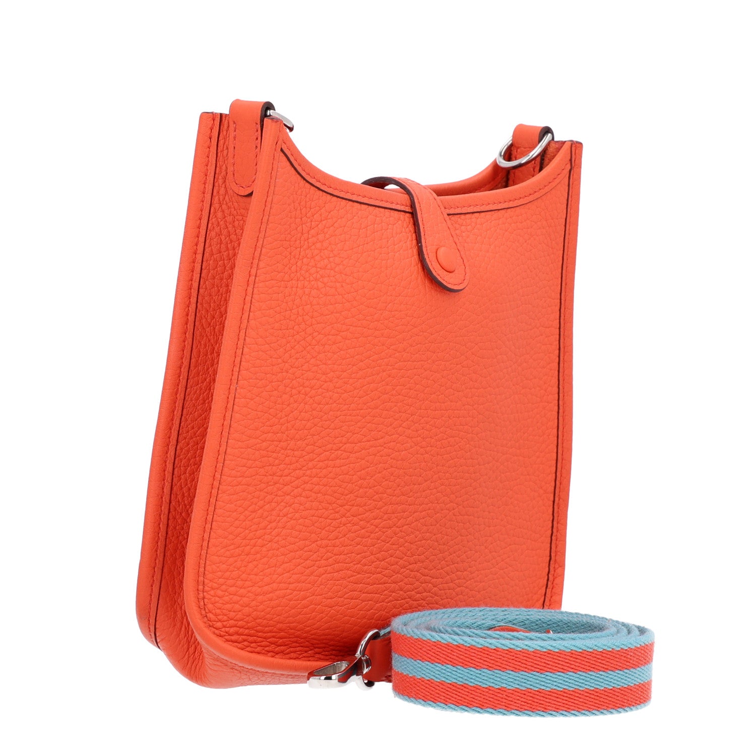 Hermes Taurillon Clemence Amazone Evelyne TPM Orange Poppy Bleu Saint Cyr 3 of 10