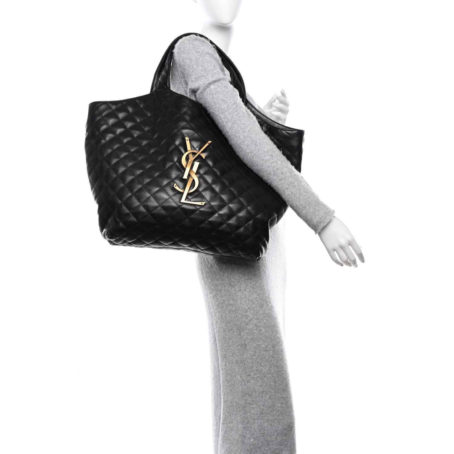 Saint Laurent Lambskin Quilted Maxi Icare Shopping Tote Black 2 of 10
