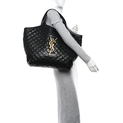 Saint Laurent Lambskin Quilted Maxi Icare Shopping Tote Black 2 of 10