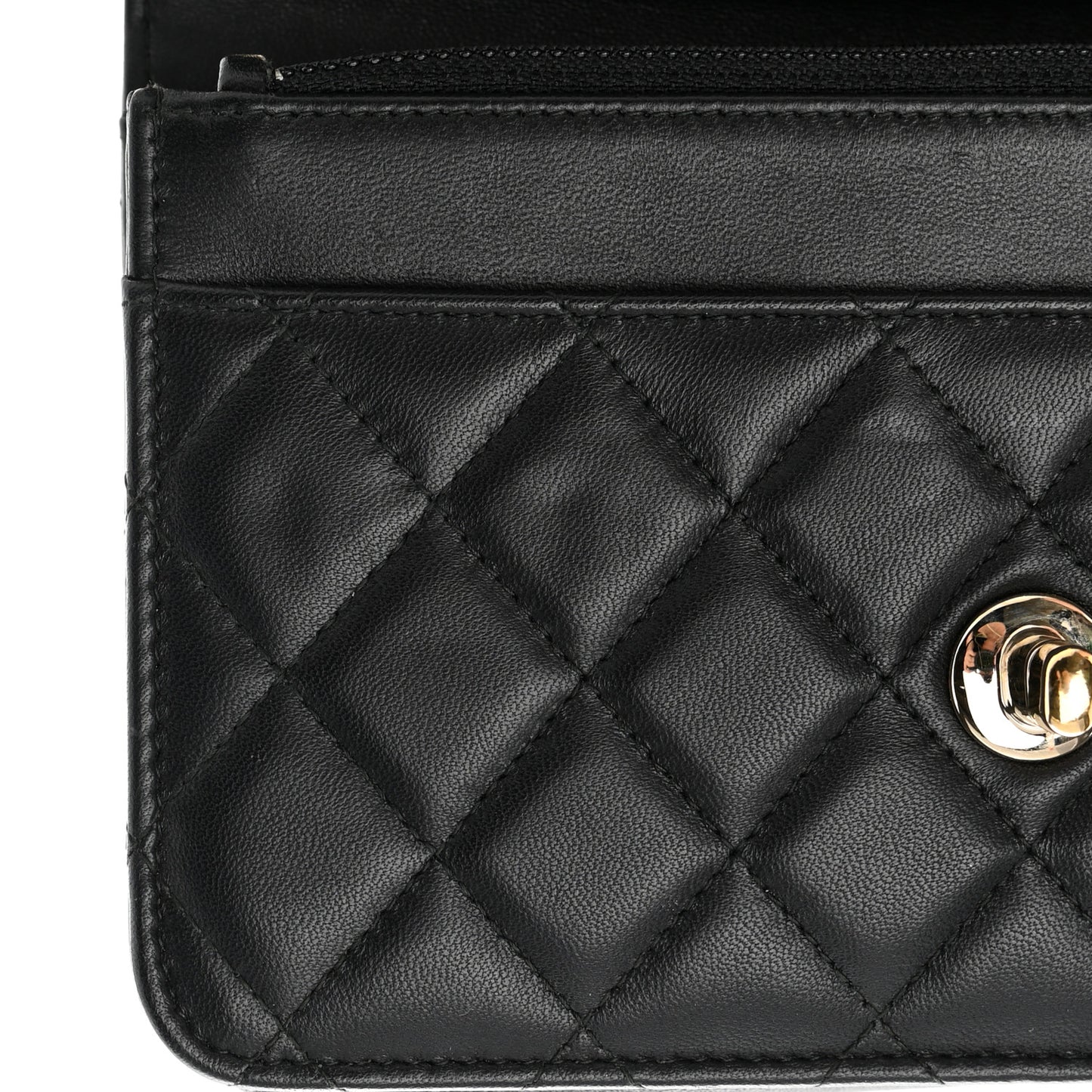 Lambskin Quilted Trendy CC Wallet On Chain WOC Black