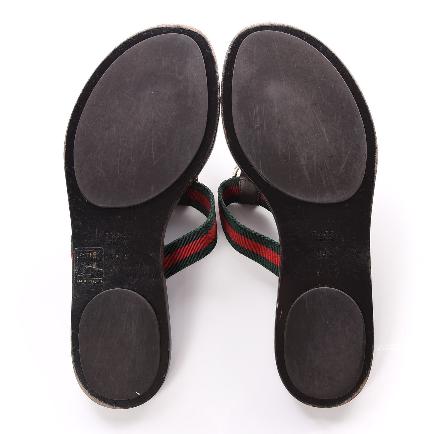 Nylon Guccissima Web Womens Thong Sandals 39.5 Green Red Cocoa