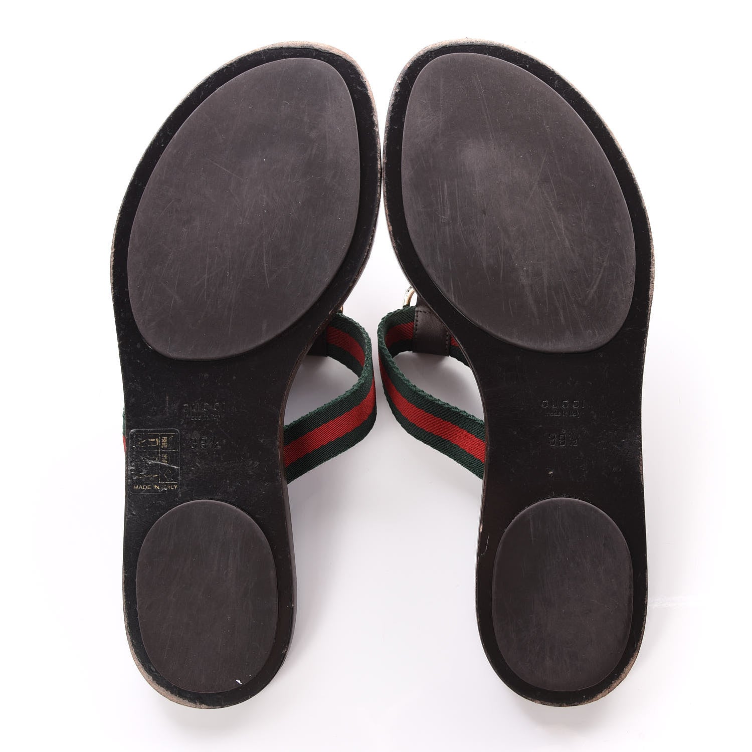Gucci Nylon Guccissima Web Womens Thong Sandals 39.5 Green Red Cocoa 6 of 8