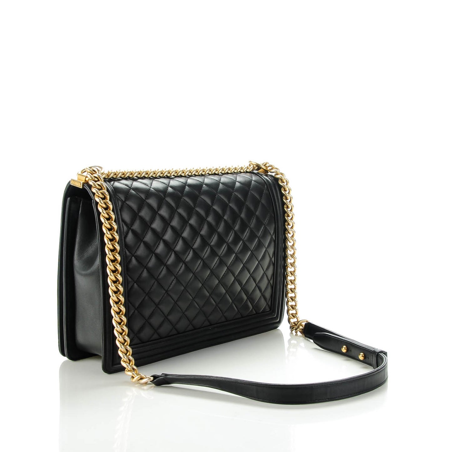 Lambskin Quilted Large Boy Flap Black