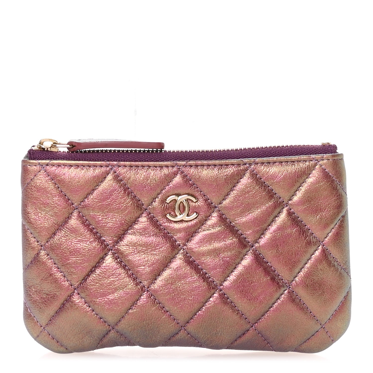 Chanel Iridescent Lambskin Quilted Small Cosmetic Case Purple 1 of 7