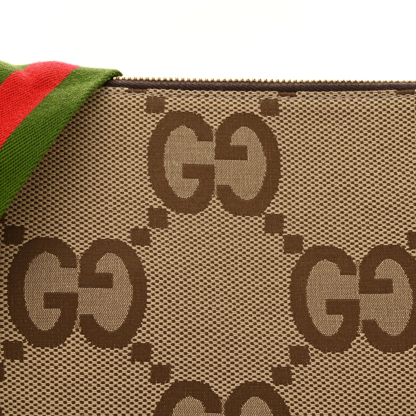 Monogram Jumbo GG Textured Dollar Calfskin Web Wristlet Messenger Bag Camel Ebony New Acero