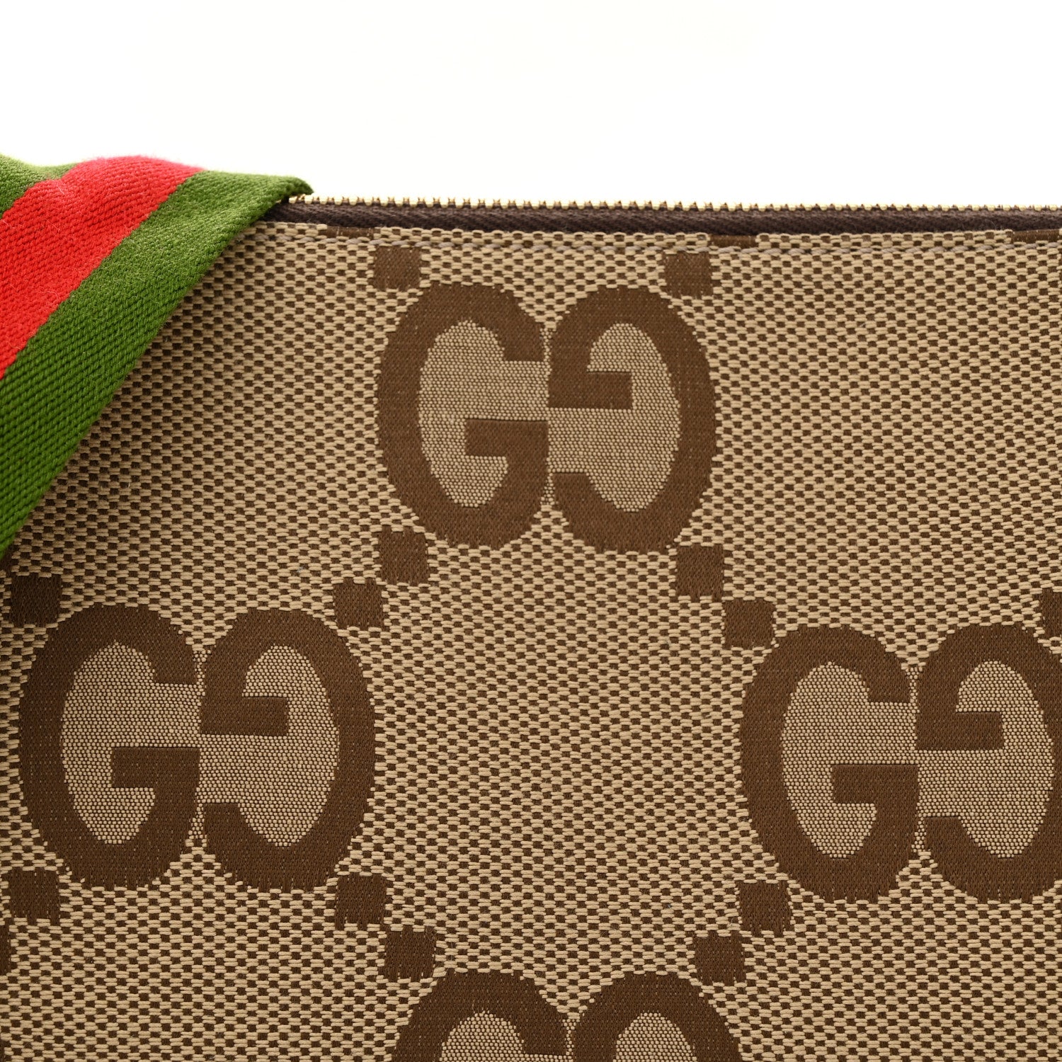 Gucci Monogram Jumbo GG Textured Dollar Calfskin Web Wristlet Messenger Bag Camel Ebony New Acero 8 of 11
