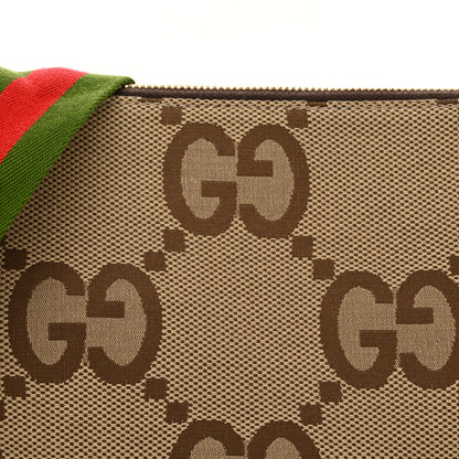 Gucci Monogram Jumbo GG Textured Dollar Calfskin Web Wristlet Messenger Bag Camel Ebony New Acero 8 of 11