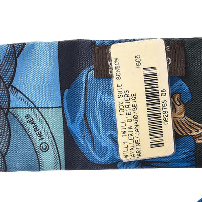 Hermes Silk Cavalleria D'Etriers Twilly Marine Canard Beige 3 of 4