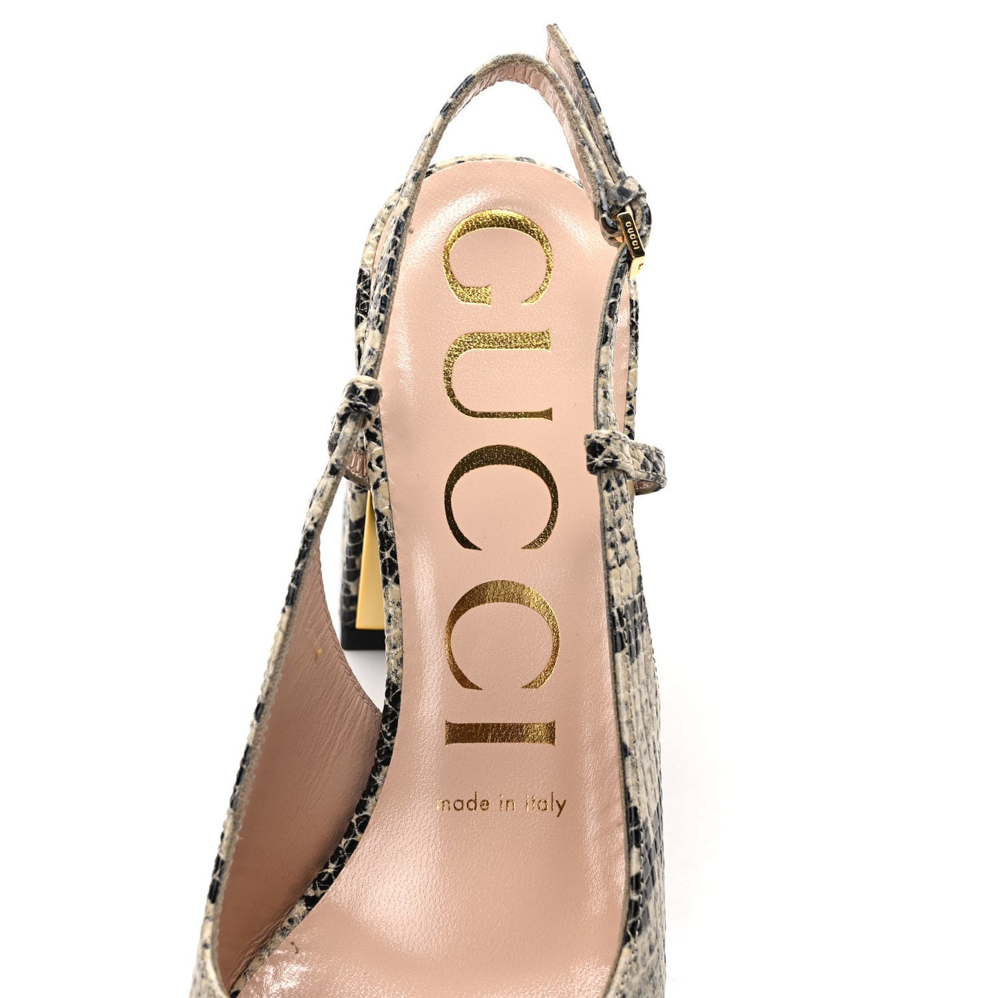 Calfskin Snakeskin Print Horsebit 75mm Slingback Pumps 36 Beige Avana