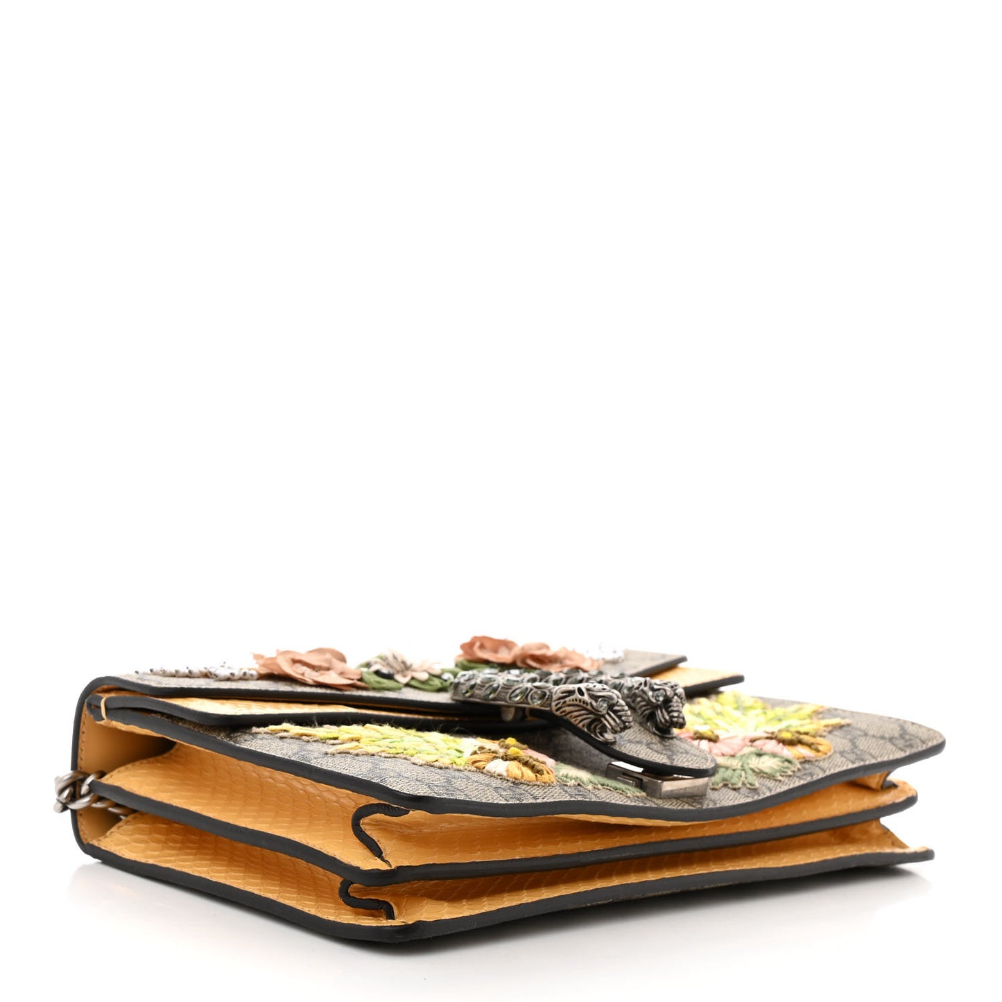 GG Supreme Monogram Snakeskin Flower Embroidered Medium Dionysus Shoulder Bag Beige Yellow