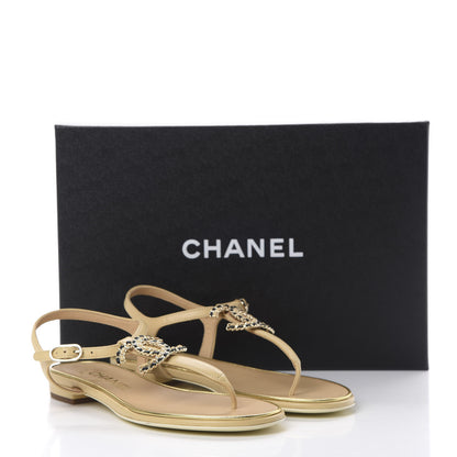 Chanel Lambskin CC Chain Thong Sandals 36 Beige 8 of 8