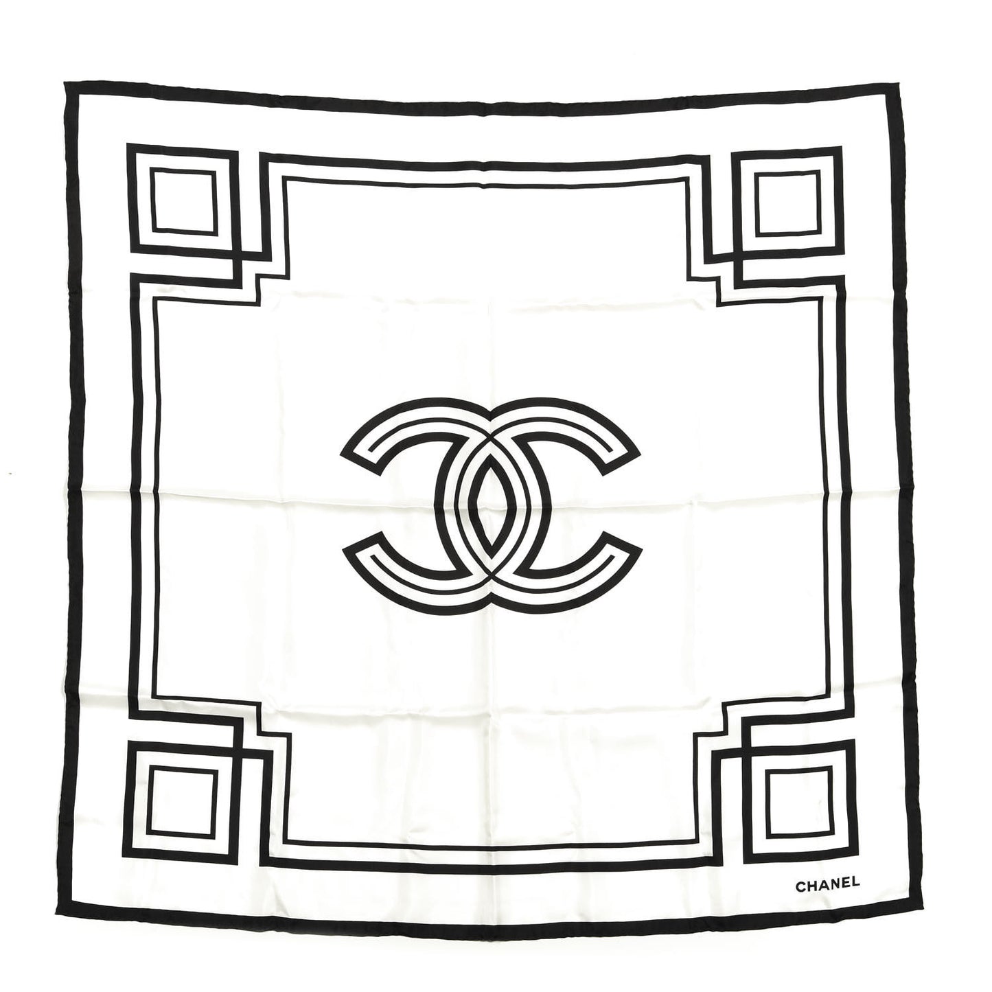 Silk CC Square Scarf White Black