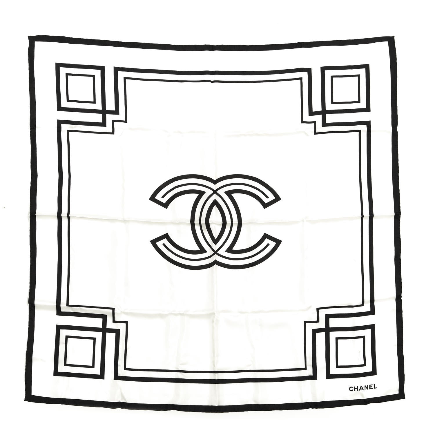Chanel Silk CC Square Scarf White Black 1 of 4