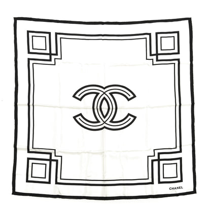 Chanel Silk CC Square Scarf White Black 1 of 4