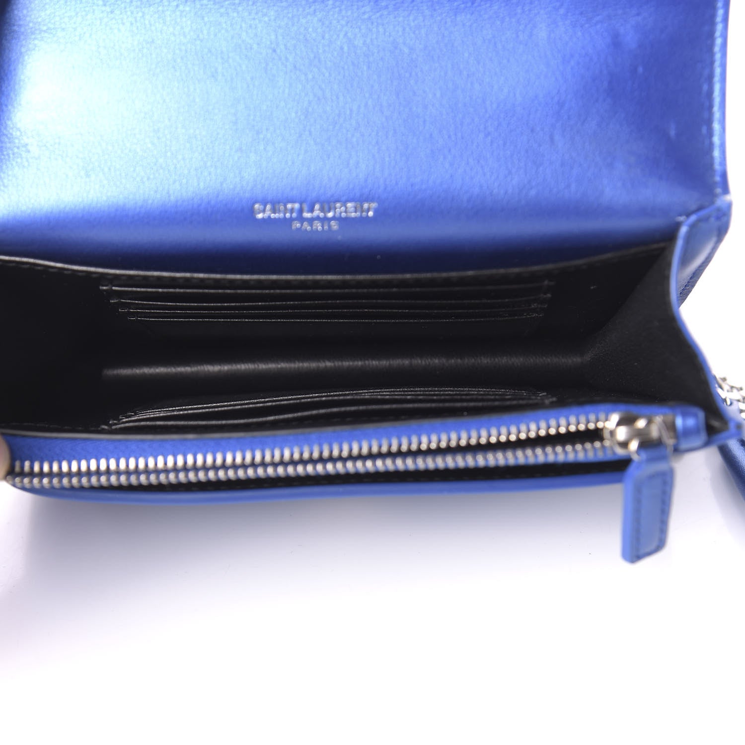 Saint Laurent Metallic Calfskin Monogram Sunset Chain Wallet Blue Royal 6 of 13