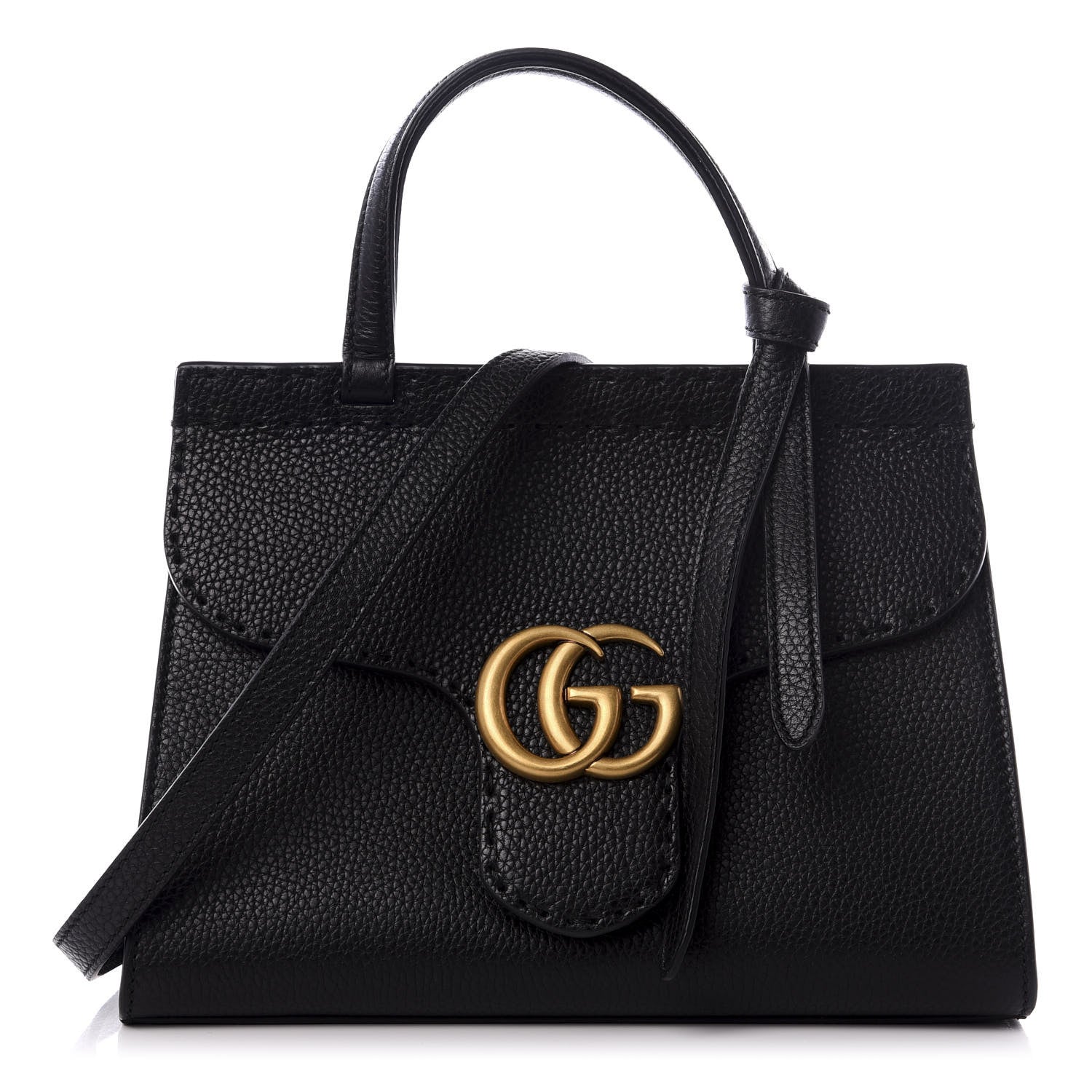 Gucci Calfskin Mini GG Marmont Top Handle Bag Black 1 of 8