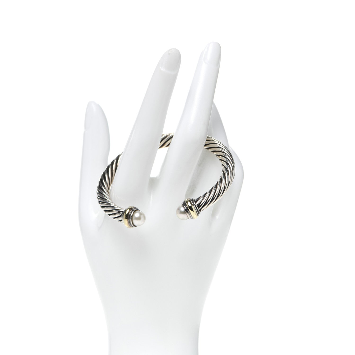 David Yurman Sterling Silver 14K Yellow Gold Pearl 7mm Cable Classics Bracelet 2 of 4